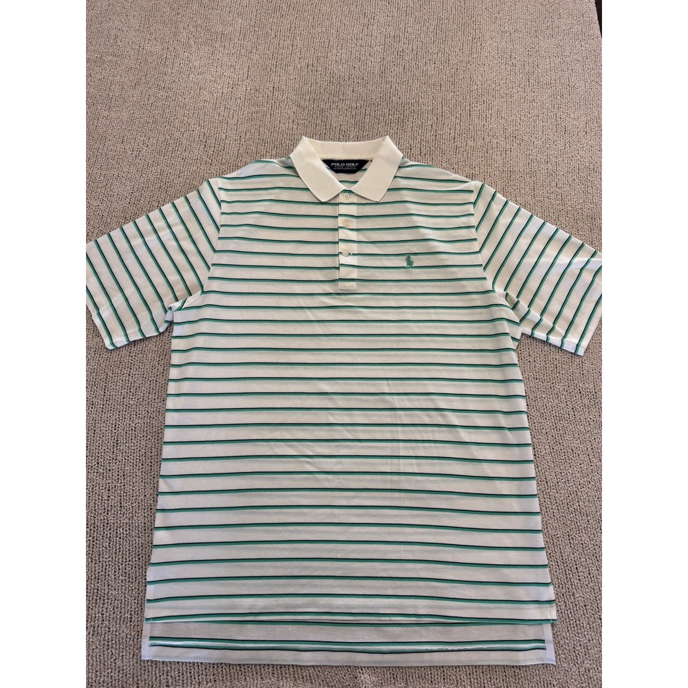 Polo Golf Ralph Lauren Mens Medium Pima Cotton Striped Polo Shirt White Green